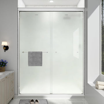 Double Sliding Shower Door, 55"-60" W x 70" H Semi-Frameless Frosted Shower Door