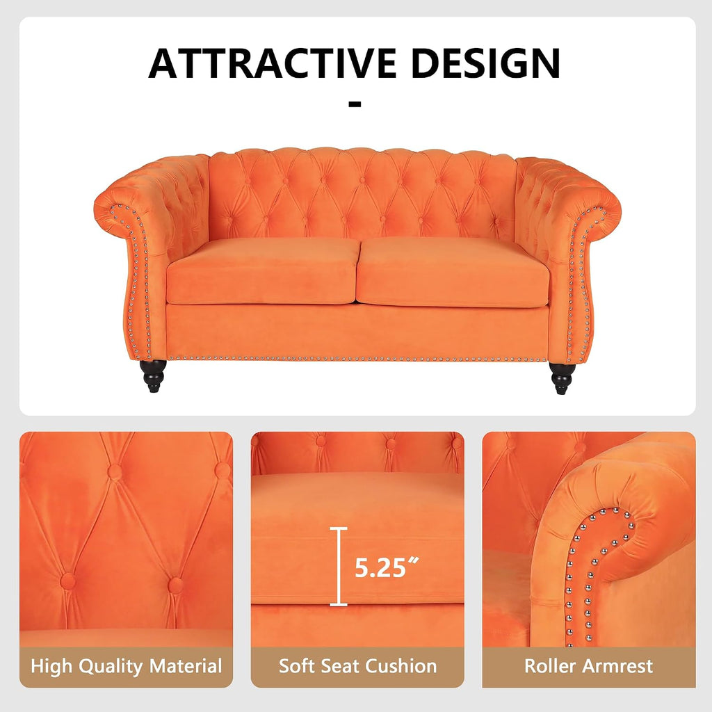 Tufted Velvet Sofas para Sala, Comfy Big Wide Deep Living Room Couch with Armrest, Mid Century Modern Sofa Couch