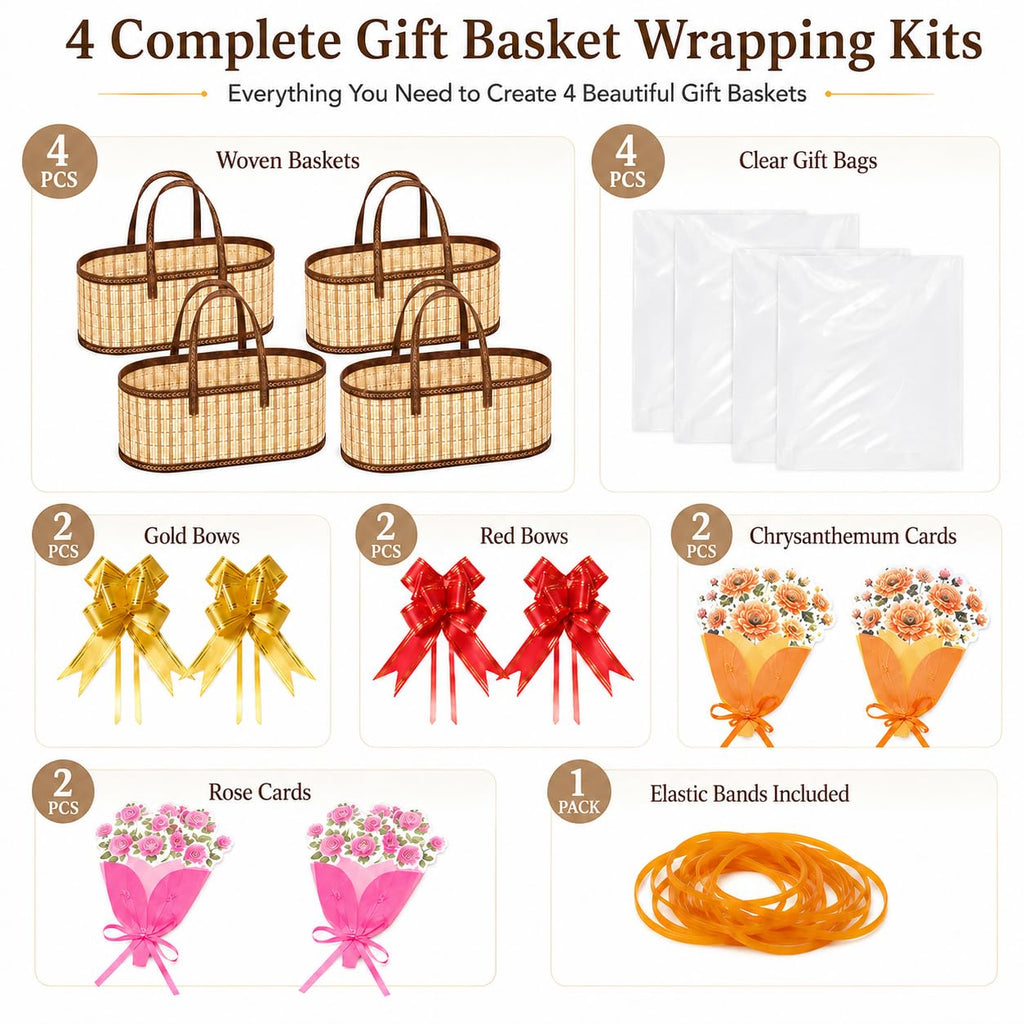 4 Sets Large Bamboo Woven Empty Baskets for Gifts, 15.8 x 7.9 x 6.3 in