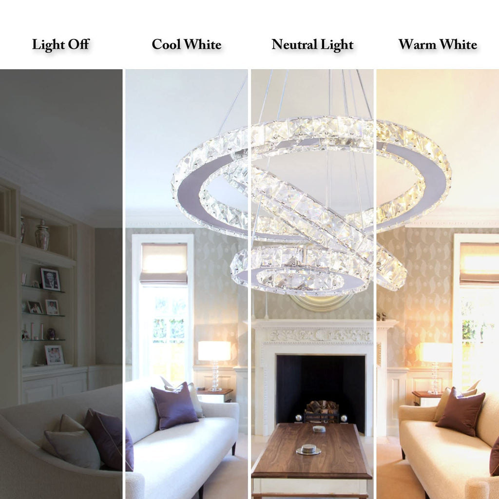 3-Ring Crystal Chandelier Adjustable 3CCT LED Pendant