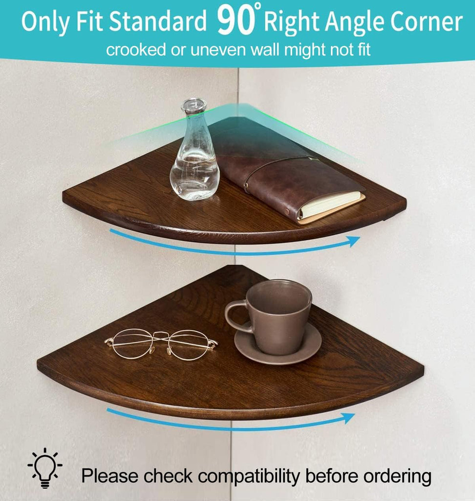 Corner Shelf, Solid Oak Wood Floating Corner Shelf Wall Mount Round End Floating Speaker with Wire Hole for Small