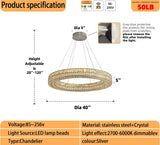 Led Ring Crystal Chandelier for Living Room, Modern Dimmable Chandeliers Lighting and Hanging Adjustable, LED Round Ceiling Chandelier for Dining Room (40inch,Black) A122-B0C3V24QKC