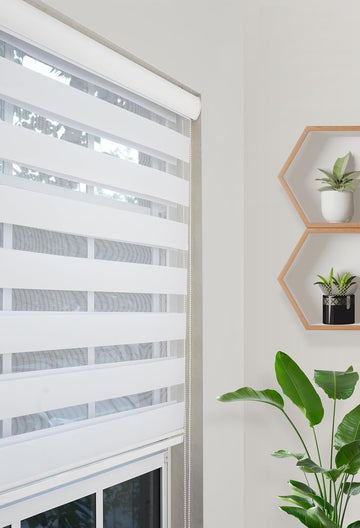 Custom-Cut Size Zebra Blinds for Indoor Windows Light Filtering & Room Darkening Shades (White Color)
