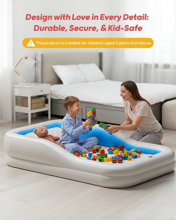 Inflatable Toddler Travel Bed with 3-Sided, Extra Large, Blue