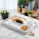 17 Inch Rustic White Serving Tray with Handles - Large Wooden Tray for Ottoman