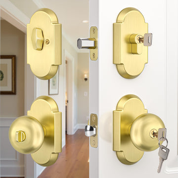 Satin Gold Door Knob with Deadbolt, Keyed Alike Exterior Door Lock Set