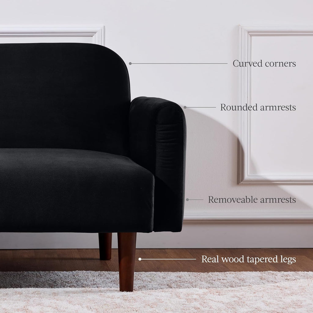 Best Choice Products 77" Mid Century Modern Velvet Loveseat Sofa, Couch, Convertible Sofa Sleeper Bed w/Real Wood