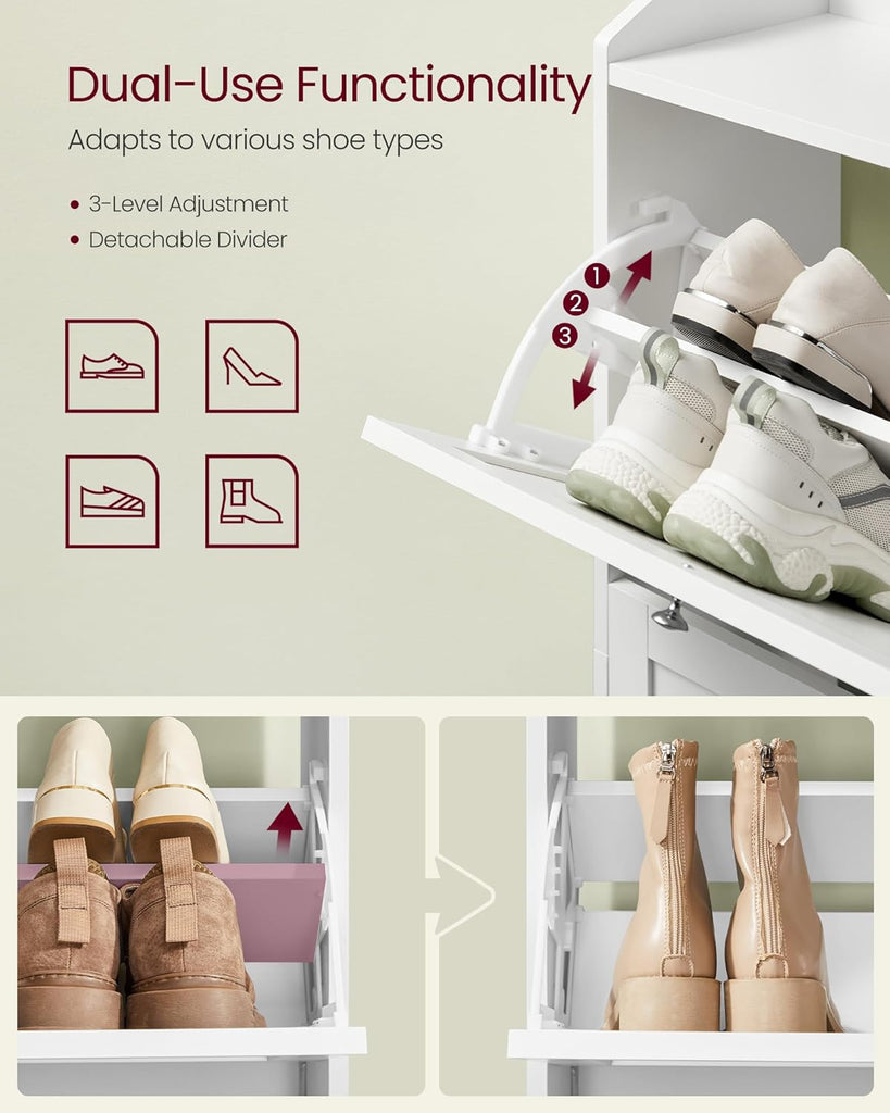 Shoe Cabinet with 3 Flip Drawers, Shoe Organizer, Adjustable and Removable Dividers, Holds 12-20 Pairs, Entryway, 9.4