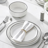 Plates and Bowls Sets, 24 Pieces Modern Porcelain Dinnerware Set for 8 White Kitchen Dinner Dining Ware Set wtih Black