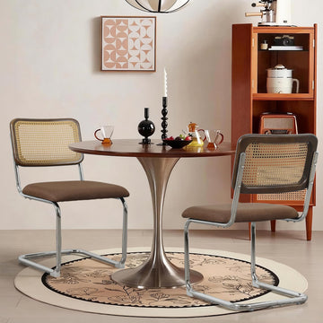 Rattan Dining Chairs Set of 2, Linen Cesca Chair Kitchen Chair, Coffee2