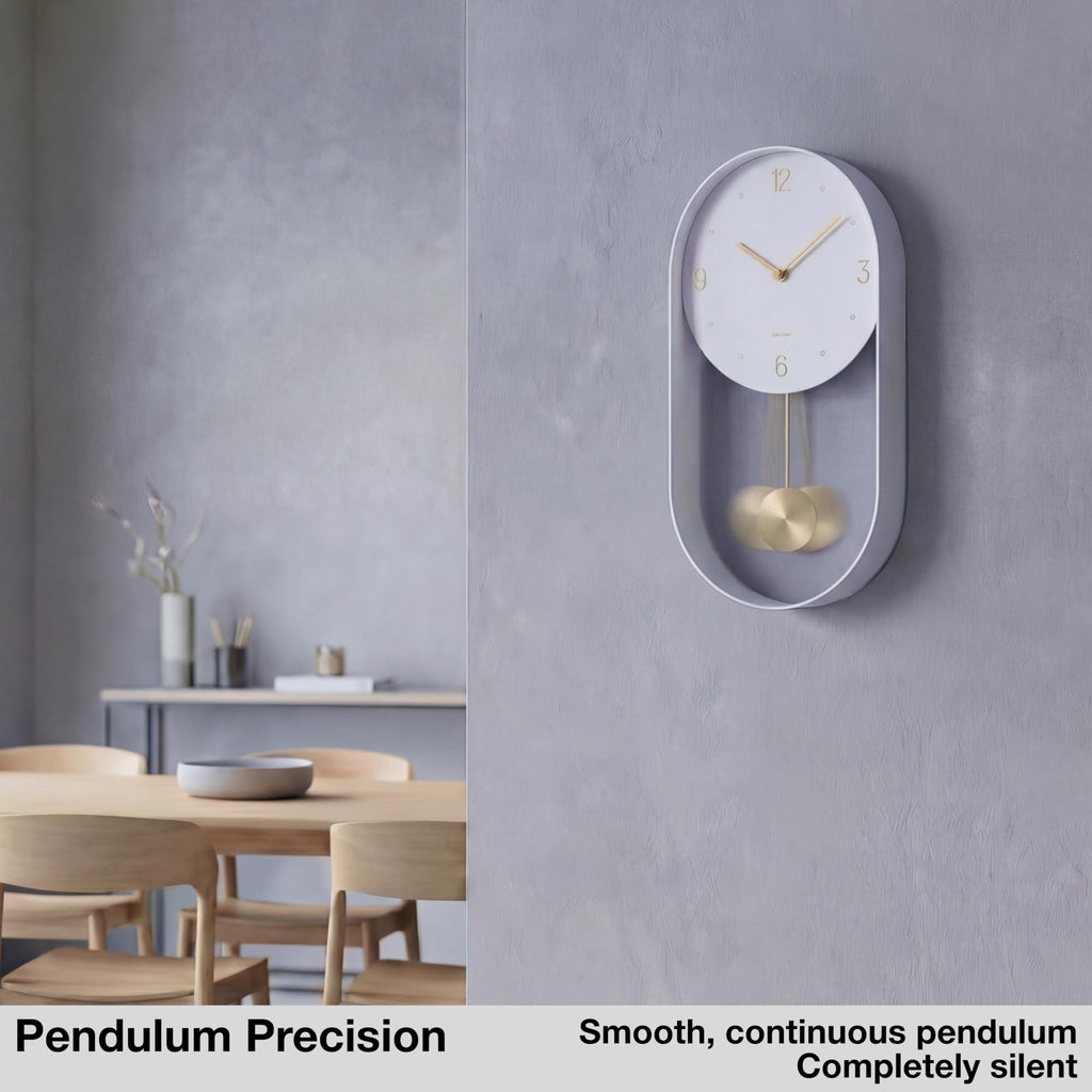 Modern Pendulum Wall Clock - Small Vertical Design in White and Gold