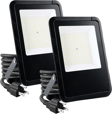 2 Pack LED Flood Lights Outdoor, 100W 10000LM Super Bright Outside Work Light with Plug, IP65 Waterproof, 6500K