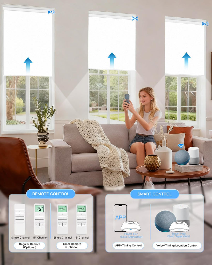 Motorized Roller Shade, Blackout Smart Window Blind with Remote