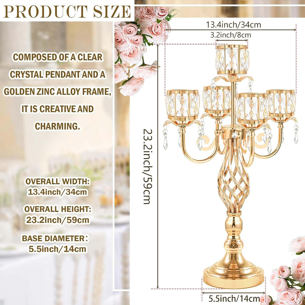 23.2 inch Tall Elegant and Chic 5 Arm Pendant Crystal Candlestick Holder Table Decoration tealight Candle Holder