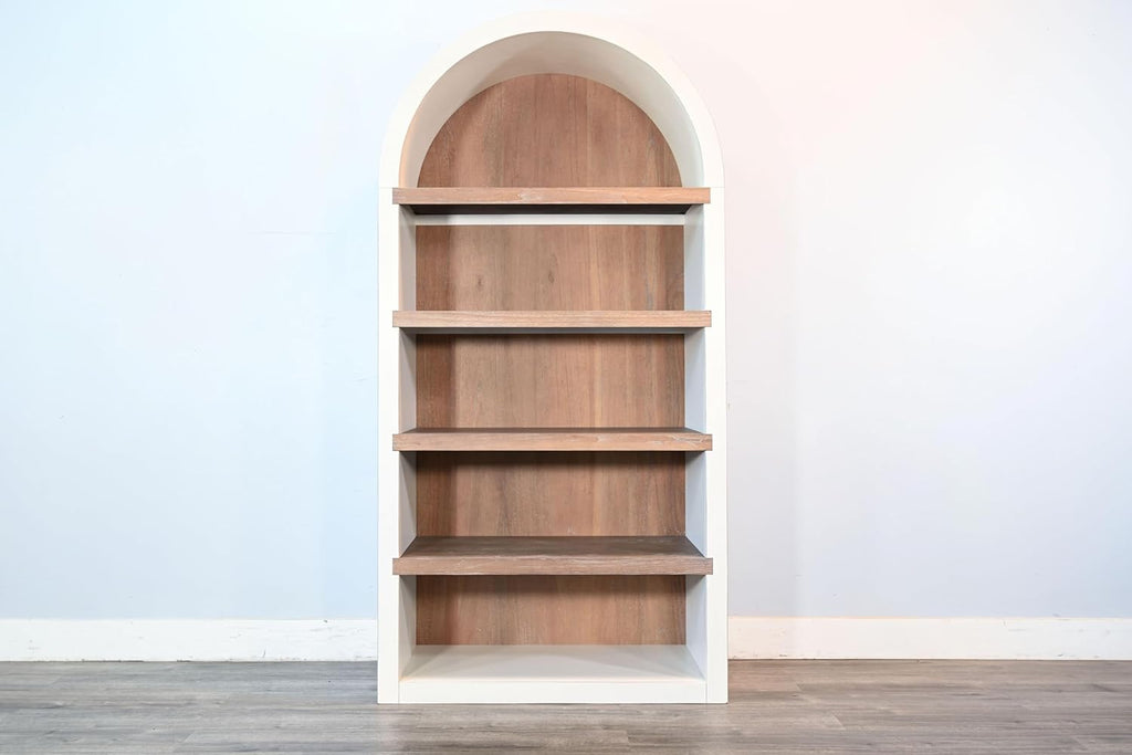 Arched Solid Wood Bookcase, 84” Tall - Painted Mahogany with Shelves, Fully Assembled