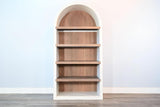 Arched Solid Wood Bookcase, 84” Tall - Painted Mahogany with Shelves, Fully Assembled