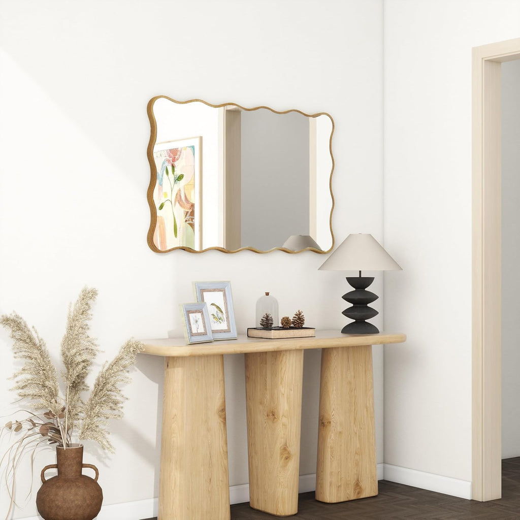 Wall Mirror Decorative, Antique Mirror Gold Wavy Mirrors 20x30” Irregular Mirrors Asymmetrical Ripple Wall Mirrors