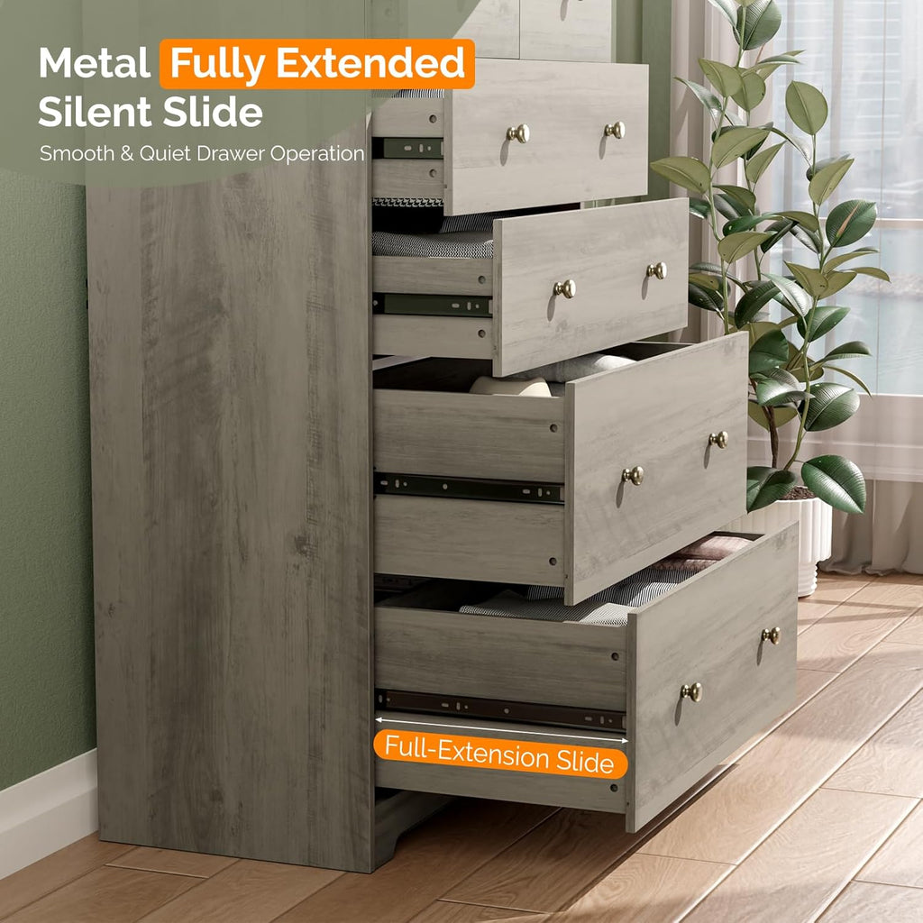 Tall Dresser, Rustic Grey Dresser 6 Drawer Chest of Drawers, Wood Gray Dressers , 31.5" W x 15.75" D x 47.64" H
