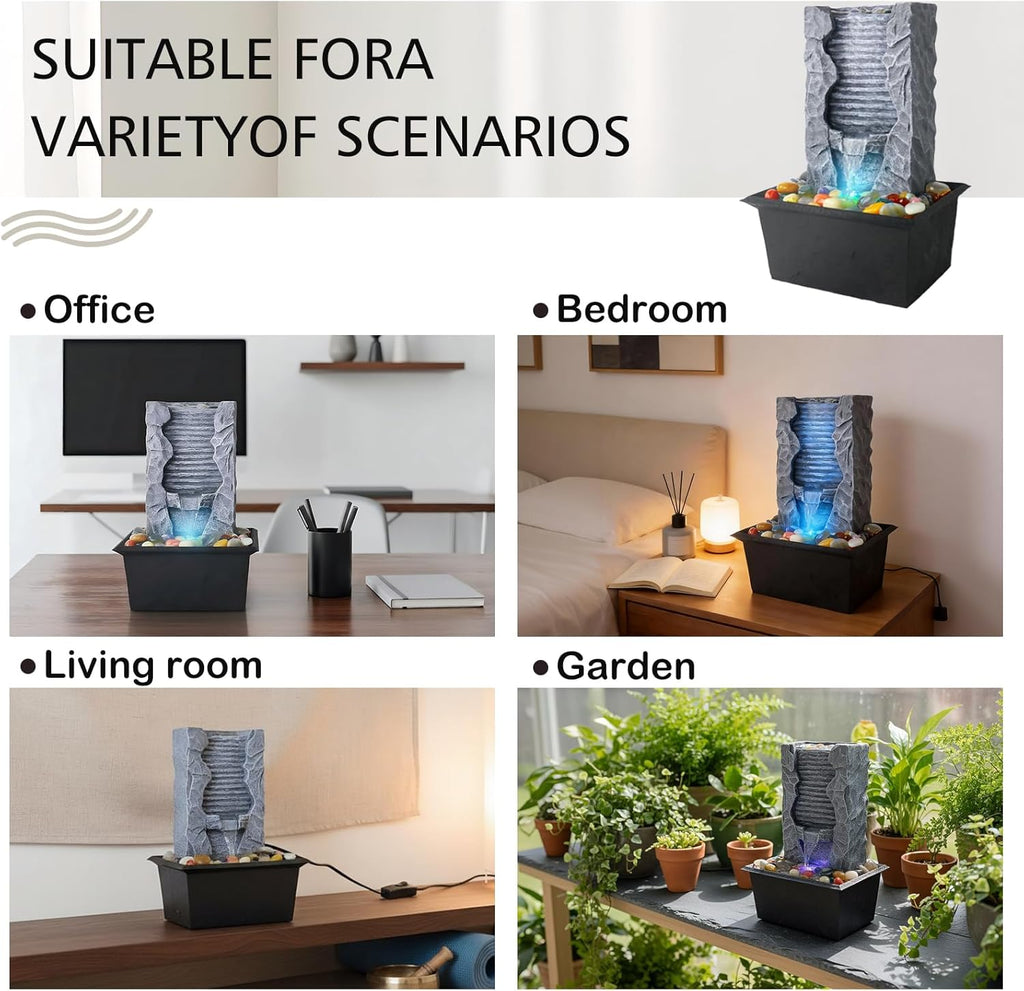Tabletop Water Fountain Indoor, Resin Waterfall Fountain for Stress Relief and Meditation, Calming Office Desk Home