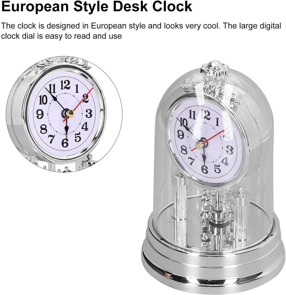 Vintage Table Clock, Anniversary Clocks with Glass Dome European Vintage Style Desk Clock Silent Table Clock Decorative Table Clock for...