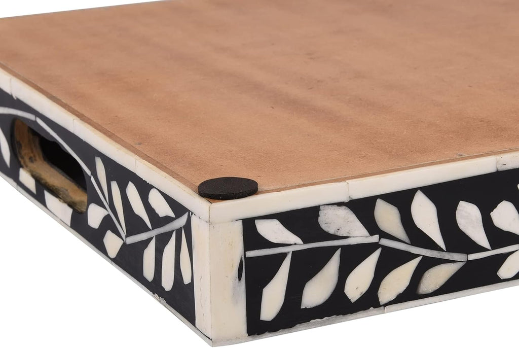 Alhambra Bone Inlay Decorative Tray, Coffee Table & Ottoman Serving Tray, Black White Vanity Countertop Organizer