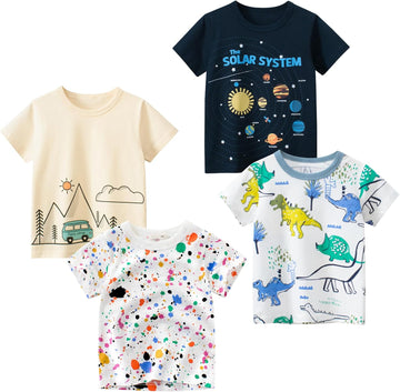 Boys' Pack Excavator Short Sleeve Crewneck T-Shirts Top Tee Toddler Boys' Value Pack Cotton T-Shirt