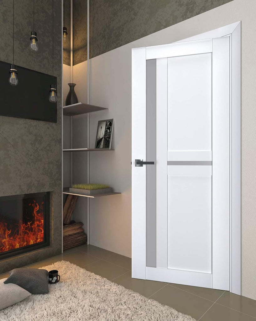 Slab Barn Door Panel Frosted Glass | Veregio 7288 White Silk | Sturdy Finished Doors | Pocket Closet