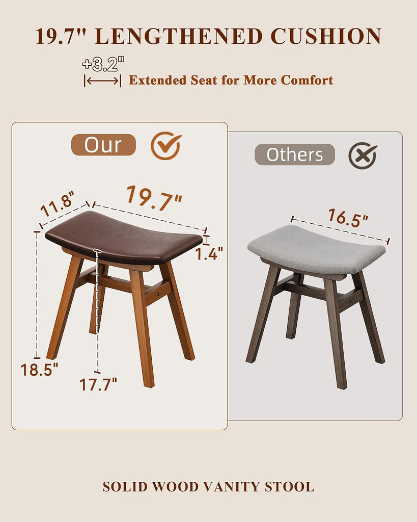 Solid Wood Vanity Stool Chair with Leather Cushion, Comfortable Makeup Vanity Stool, Small Stool for Vanity Use