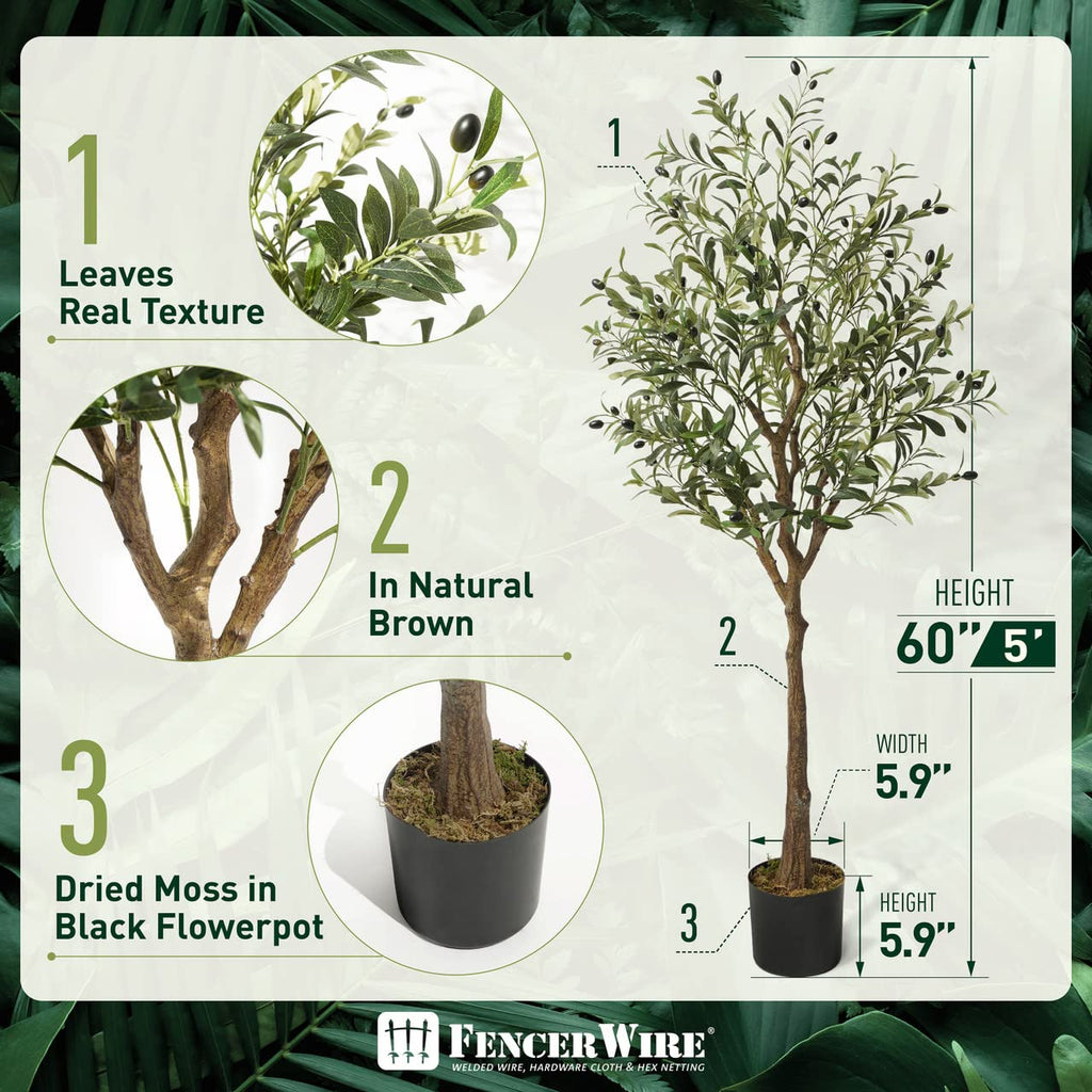 Artificial Olive Tree, 5/6 / 7 Feet Fake Potted Topiary Tree with Dried Moss, Faux Olive Branch and Fruit, Faux Plant