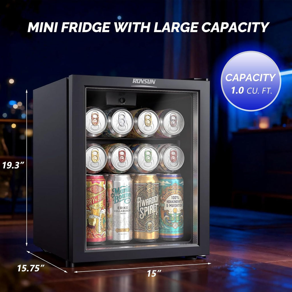 28 Can Beverage Cooler Refrigerator, Mini Cooler with Removable Shelves, 43