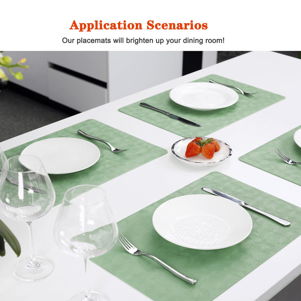 Green Vinyl Placemats Set of 6 Waterproof Wipeable Table Mats