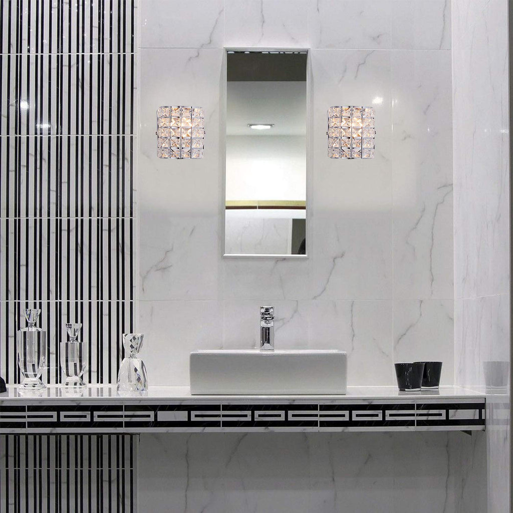 Modern Chrome Crystal Wall Sconces, Elegant Bathroom Vanity Wall Light Fixtures Bedroom Bathroom Hallway Entryway