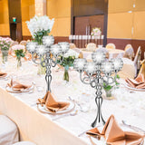 2 Pcs Wedding 5 Arm Crystal Silver Candelabra Table Centerpieces with 12 LED Light 21.5'' Tall Candle Holder Bowl