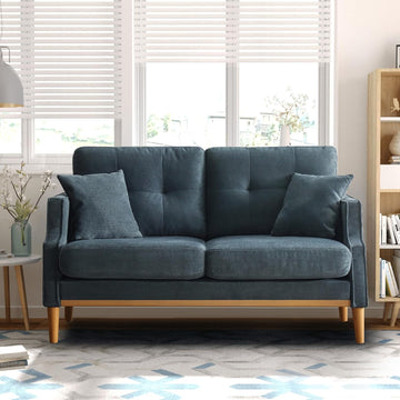 56.7" Loveseat Sofa Small Couch Fabric Upholstered 2-Seat Sofa with USB Port for Small Place, Apartment, Living