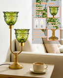 Mid Century Modern Glass Green Table Lamp 2-Light Gold Dimmable Desk Lamps with Crown Glass Shade & 3000K Warmwhite