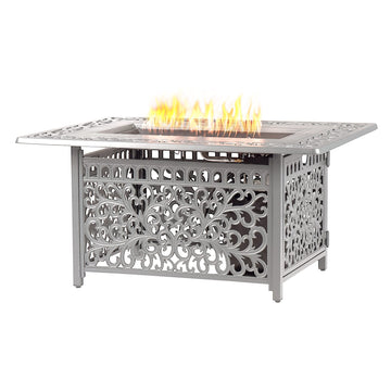 Rectangular 48 in. x 36 in. Aluminum Propane Fire Pit Table, Glass Beads, Two Covers, Lid, 57, 000 BTUs in Grey Finish