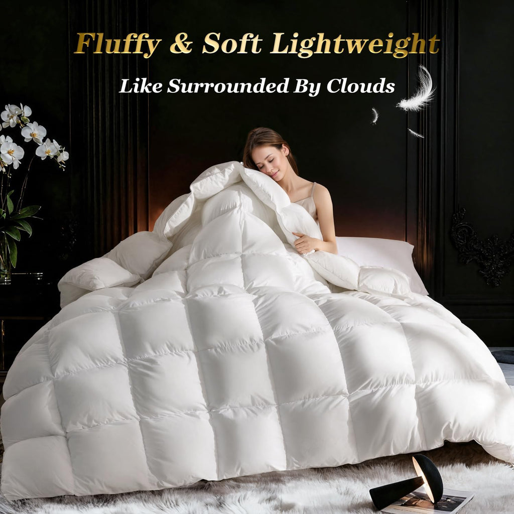 75% Canadian Goose Down Comforter Queen, Ultra Soft 100% Cotton Fabric, 850 Fill Power All Season Du