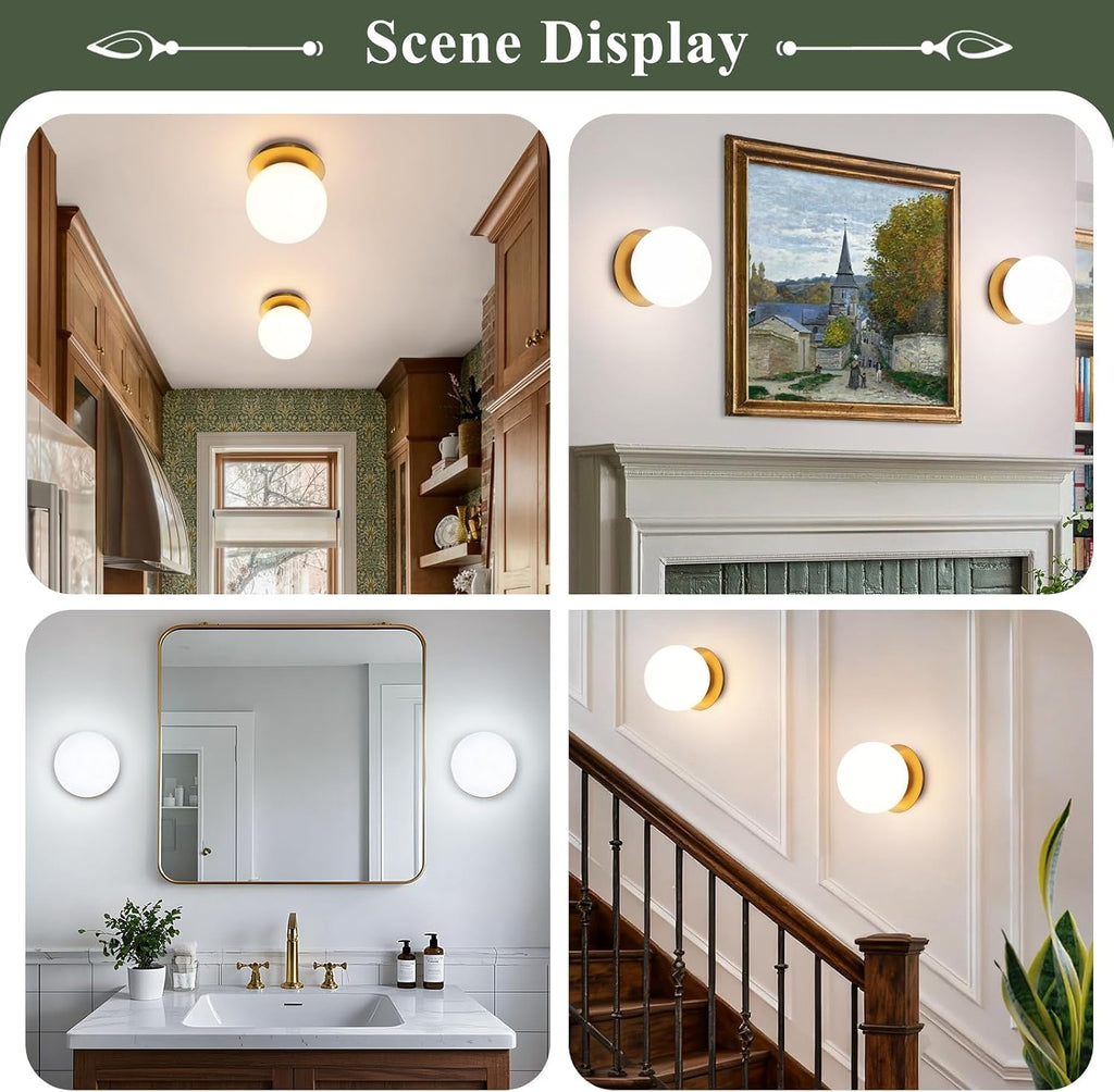 Gold Wall Sconce Set of 2, Modern Glass Globe Wall Sconce, Mid Century Indoor Wall Mounted Lamp, Wall Light Fixtures