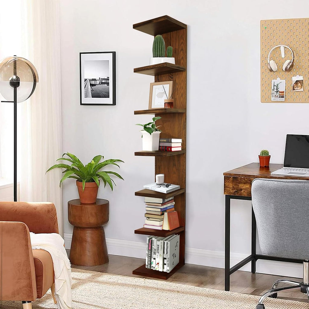 Wood Wall Shelf Units,7 Tier Lack Floating Shelves,Rustic Bookshelf