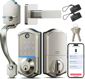 8-in-1 Fingerprint Smart Front Door Lock Set, Satin Nickel