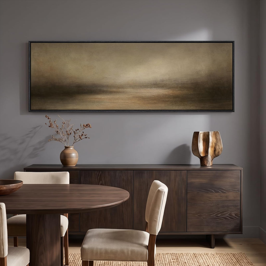 Large Framed Horizontal Abstract Landscape Wall Art, 60x20