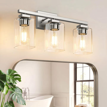19" Bathroom Light Fixtures, 3-Light Vanity Light Brushed Nickel