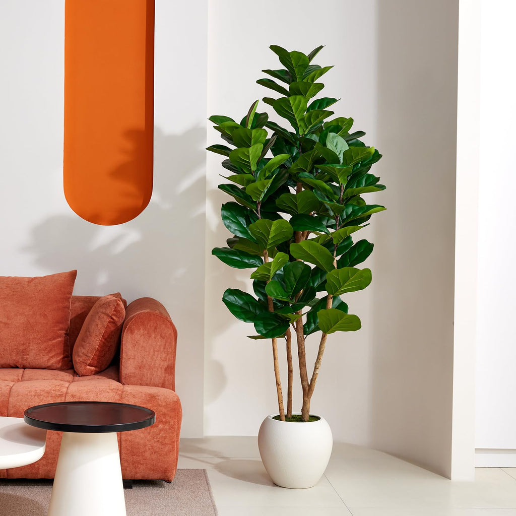6ft Artificial Fiddle Fig Tree, 3 Real Wood Trunks