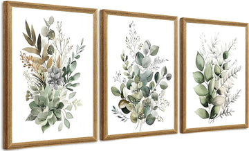3Pcs Framed Wall Art Floral Wall Decor Living Room Canvas Art Botanical Pictures Sage Green Paintings Boho Artwork