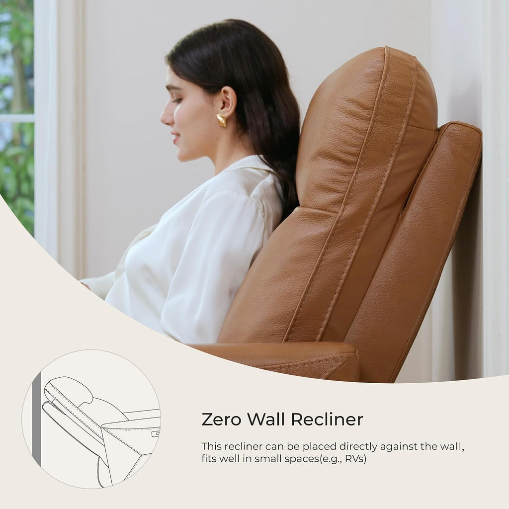 Genuine Leather Power Recliner Chair for Adults, Electric Wall Hugger Recliner , Modern Living Room and RV Recliner