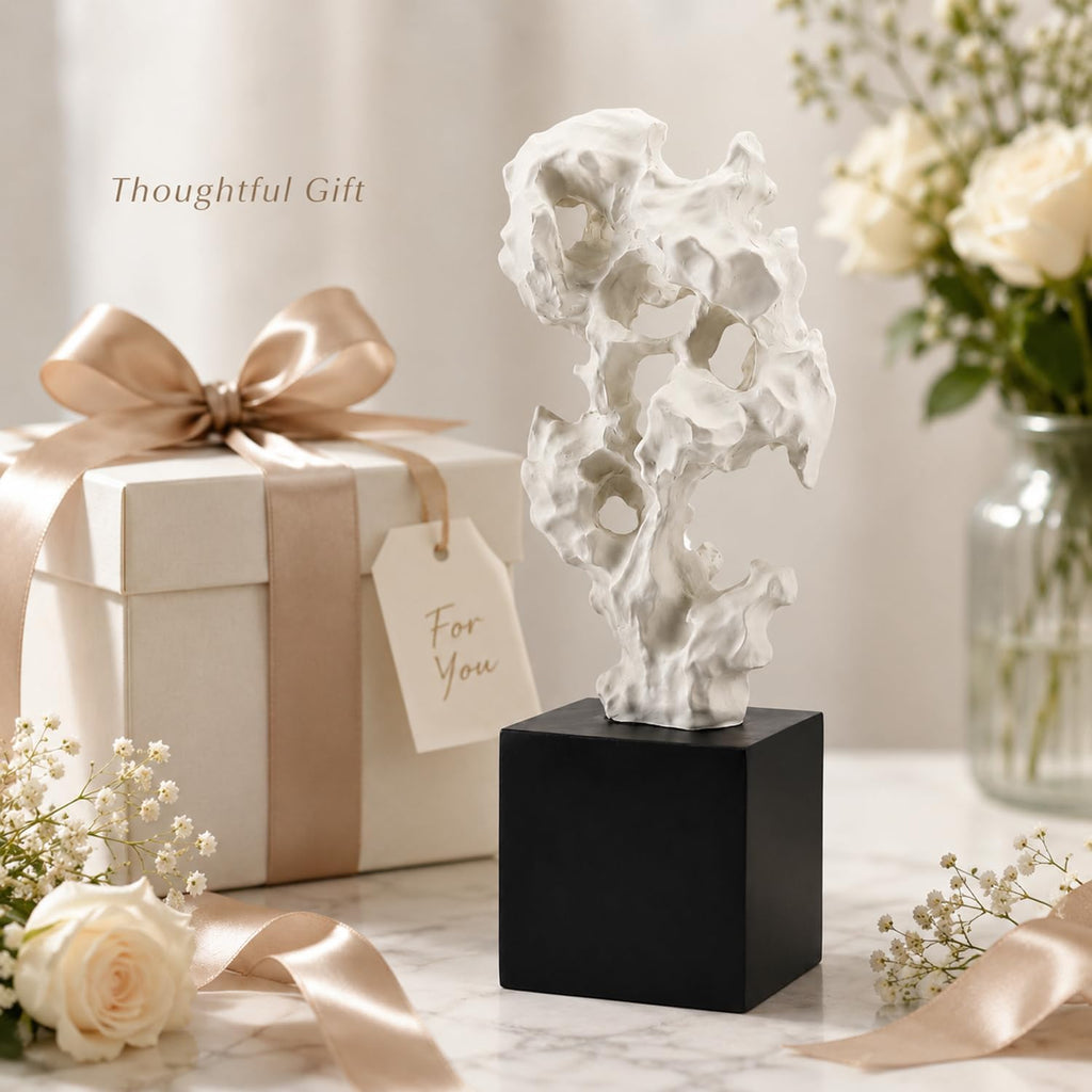 11.8" Modern Abstract Sculpture | Stone Home Decor, Resin White and Black Art Statues , Coffee Table Centerpiece, TV