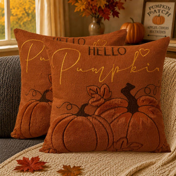 Fall Pillow Covers 16x16 Rust Faux Fur Pumpkin Cozy Decor QZ06B16