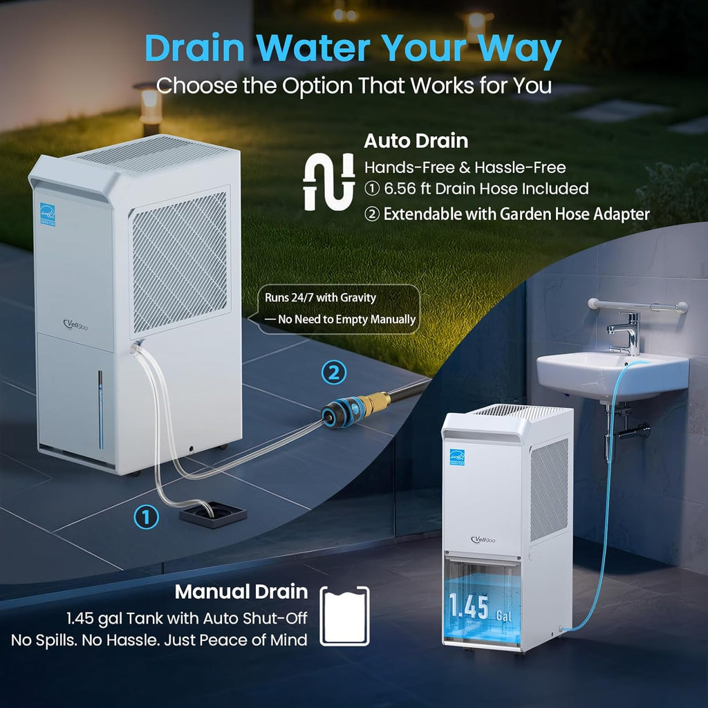 5,000 Sq.Ft Most Efficient Energy Star 2024 Dehumidifier with Pump
