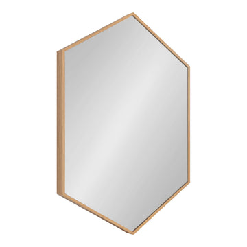 Rhodes Modern Hexagon Wall Mirror, 22 x 31, Natural Teak, Chic Geometric Mirror for Wall