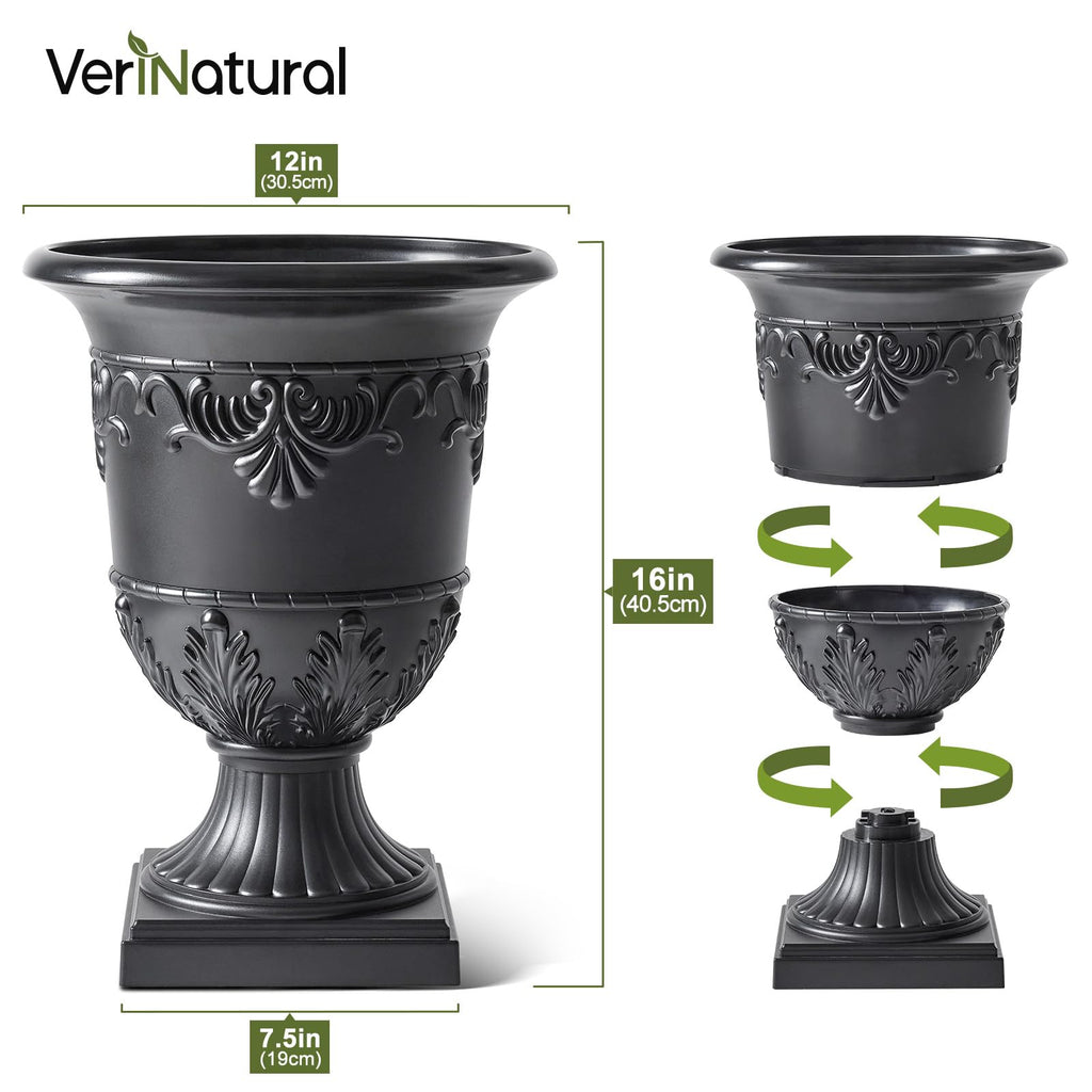 15"x13" Classic Traditional Plastic Urn Planter Set of 2